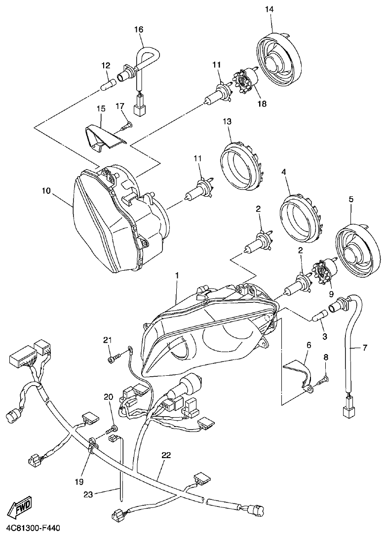 Yamaha R1 2008 HEADLIGHT parts diagram